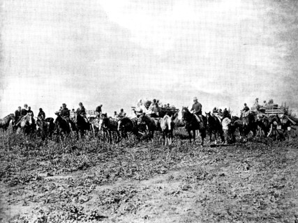 Sheep-shearers travelling on the South American Pampas, 1895. Creator: Adrian Lundstrom.