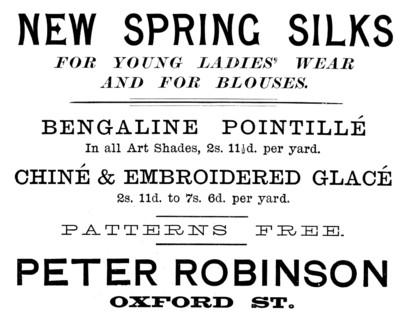 Advertisement for Peter Robinson, New Spring Silks, 1895. Creator: Unknown.