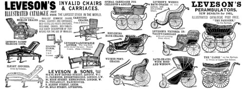 Advertisement for Leveson's Invalid Chairs & Carriages, 1895. Creator: Unknown.
