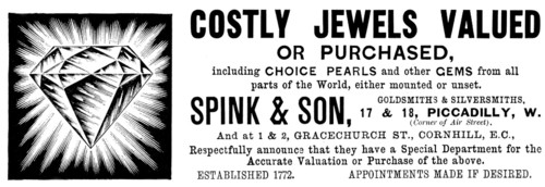 Advertisement for Spink & Son, goldsmiths & silversmiths, 1895. Creator: Unknown.