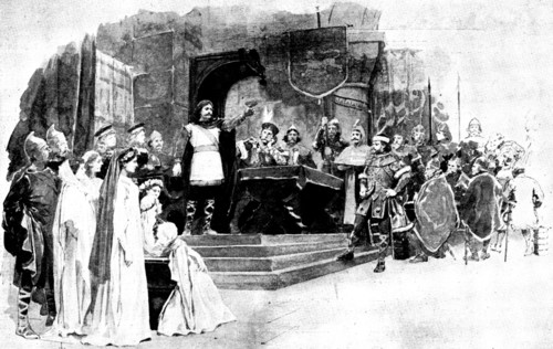 Mr. Cowen's new opera, "Harold": Duke William - Thanks for thy song, fair lady..., 1895. Creator: George Meisenbach.