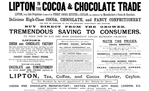 Advertisement for Lipton's tea, coffee and cocoa, 1895. Creator: Unknown.