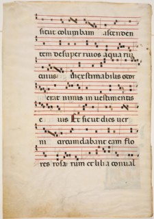 Antiphonary Leaf: Text with Musical Notation with Ornamental Letter, about 1270-1280. Creator: Master of Imola.