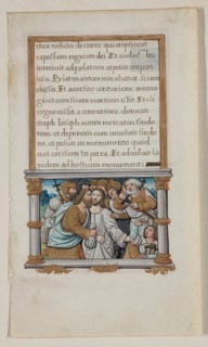 Leaf with Framed Text with Framed Miniature of the Betrayal, early 16th century. Creator: School of Jean Colombe.