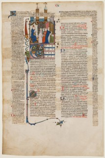 Leaf from Gratian's DECRETUM: Bishop Swearing Falsely, early 14th century. Creator: Unknown.