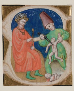 Leaf Fragment: Historiated "S" with Massacre of the Innocents, c1400. Creator: Unknown.