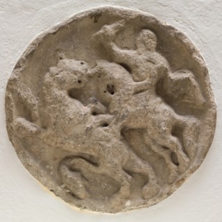 Roundel with Horsemen in Combat with a Feline Animal, between 12th and 13th century. Creator: Unknown.