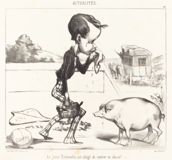 Le jeune Estancelin est obligé de rentrer en classe!, 1849. Creator: Honore Daumier.