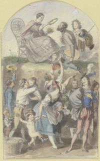 A crowning of an artist, a crowd below. Creator: Albert Hendschel.