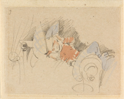 The disturbed but happily regained night's rest, (The Flea); 3, 1862. Creator: Wilhelm Busch.