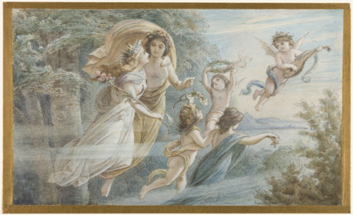 The floating royal couple Oberon and Titania, accompanied by other elves, c1883. Creator: Leopold Bode.