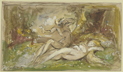 Adam beholds the newly created Eve. Creator: Jules Luntechutz.