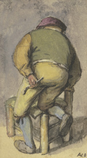 Farmer from behind, kneeling with his right leg on a chair, after 1670. Creator: Adriaen van Ostade.