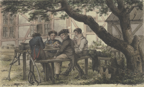 Volunteers resting in a tavern garden, 1815. Creator: Carl Friedrich Zimmermann.