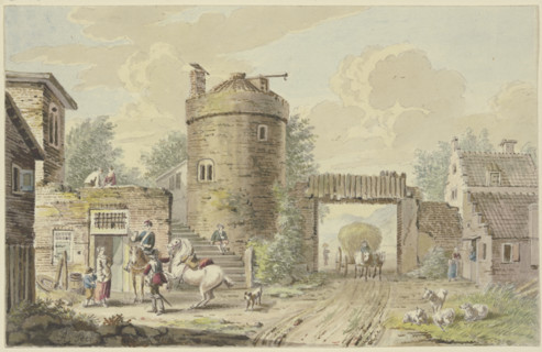 Riders halting at an old tower. Creator: Unknown.