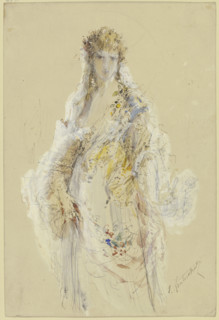 Lady in a flower-trimmed ball gown. Creator: Jules Lunteschütz.