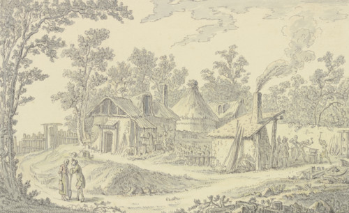 Village landscape in front of a blacksmith's shop, c1760. Creator: Johann Georg Wille.