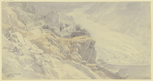 View from the mountains towards a river valley in Spain, mid-late 19th century. Creator: Karl Peter Burnitz.