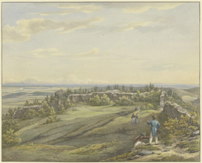 Courtyard of Falkenstein Castle ruins with a view of the Main plain..., mid-late 19th century. Creator: Carl Morgenstern.