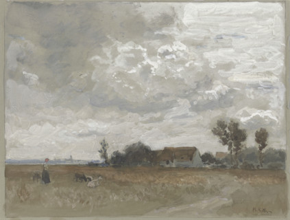 Woman with goats at a farm, late 19th century. Creator: Philipp Röth.