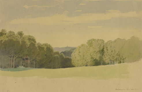 The Sombornswiese meadow with its hunting stand, 1862. Creator: Carl Theodor Reiffenstein.