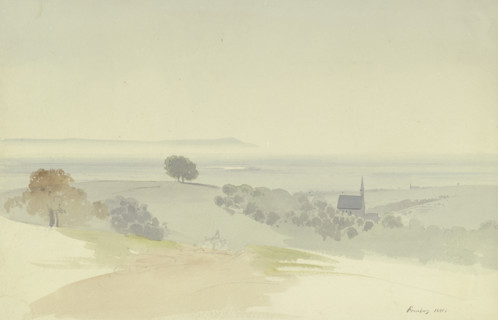 View from the Taunus Mountains into the plain, a chapel in the middle ground, 1841. Creator: Carl Theodor Reiffenstein.