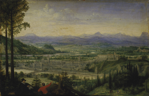 View of Linz with Artist Drawing in the Foreground, 1593. Creator: Lucas van Valckenborch.
