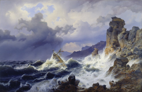 Storm at Sea off the Norwegian Coast, 1837. Creator: Andreas Achenbach.