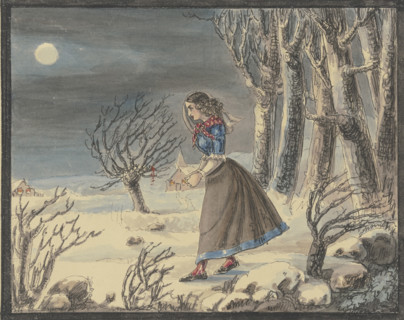 The poet Anna Louise Karsch in a winter landscape by full moon, mid-late 19th century. Creator: Caroline Pierson.