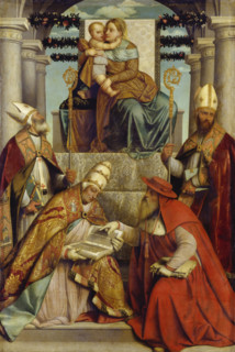 Virgin and Child Enthroned with the Four Fathers of the Latin Church, c1540-1550. Creator: Moretto da Brescia.