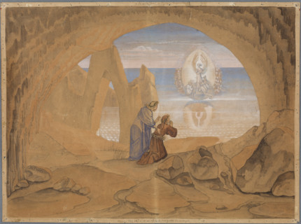 Dante sees a small boat guided by an angel, in which souls are taken to Purgatory, 1827. Creator: Johann Anton Ramboux.