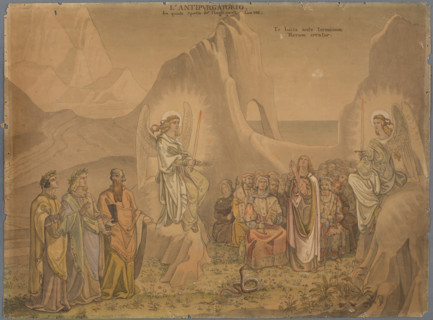 Dante sees two angels with flaming swords at the sides of a group of souls..., 1827-1832. Creator: Johann Anton Ramboux.
