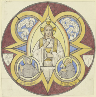 Christ with stole, chalice and host, beside him Saints Francis and Anthony, 1855. Creator: Eduard von Steinle.