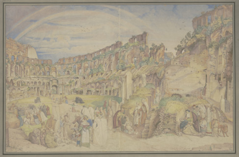 View of the interior of the Colosseum in Rome with scenes from Italian folk life, 1826. Creator: Johann Anton Ramboux.