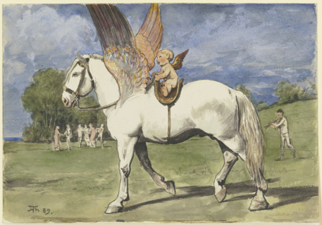 Cherub on Pegasus, 1889. Creator: Hans Thoma.