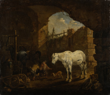 Children playing in a Stable, 1675. Creator: Johann Heinrich Roos.