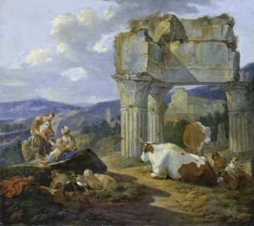 Shepherd's Family at the Ruins of the Temple of Vespasian, 1674. Creator: Johann Heinrich Roos.