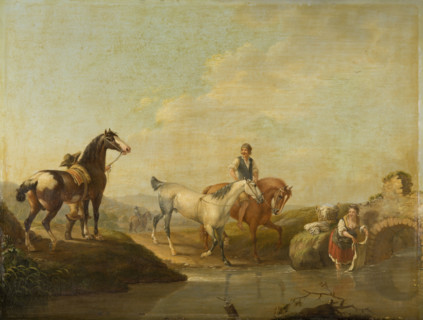 A Groom Leading two Horses to the Water, 1780-1789. Creator: Johann Georg Pforr.