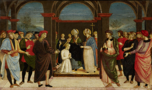 Saint Ambrose vesting Saint Augustine, c1510. Creator: Umbrian Master.