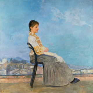 Portrait of a Roman Woman on a Flat Roof in Rome, 1891. Creator: Max Klinger.