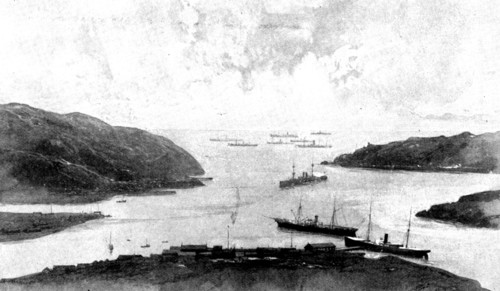 The Chinese Crisis: entrance to Port Arthur, occupied by the Russian Squadron, 1898. Creator: Unknown.
