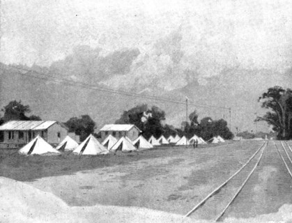 Reinforcements for Uganda: arrival of an Indian Contingent at Mombasa - the departure camp..., 1898. Creator: George Montbard.