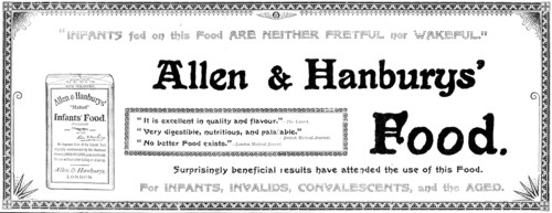 Advertisement for Allen & Hanburys' Food, 1898. Creator: Unknown.