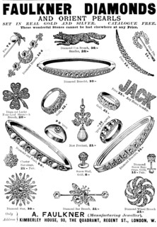 Advertisement for Faulkner Diamonds and Orient Pearls, 1898. Creator: Unknown.