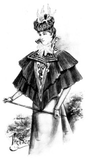 Ladies' Pages: white cloth visite with black chiffon frills, 1898. Creator: Picador.