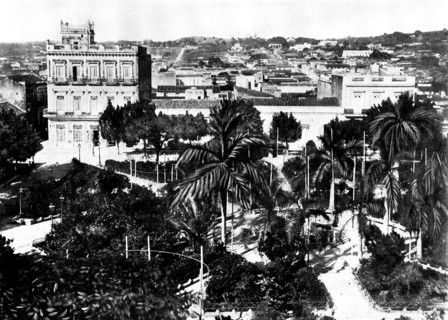 The Spanish-American War: the Public Gardens and a general view of the town of Matanzas, 1898. Creator: Unknown.