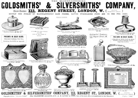 Advertisement for the Goldsmiths' & Silversmiths' Company, 1898. Creator: Unknown.