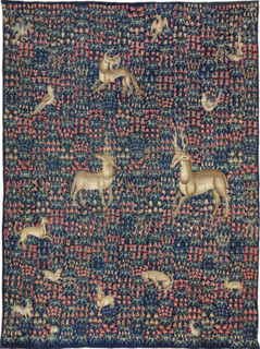 Millefleurs Tapestry with a Unicorn, c1500. Creator: Flemish master.
