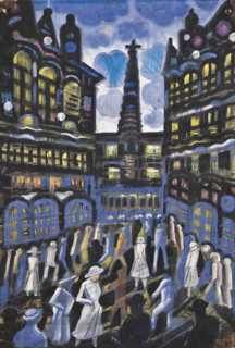 Crowded street at night, c1942. Creator: Scheiber, Hugo (1873-1950).