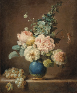Vase of flowers and grapes on an entablature, 1781. Creator: Vallayer-Coster, Anne (1744-1818).